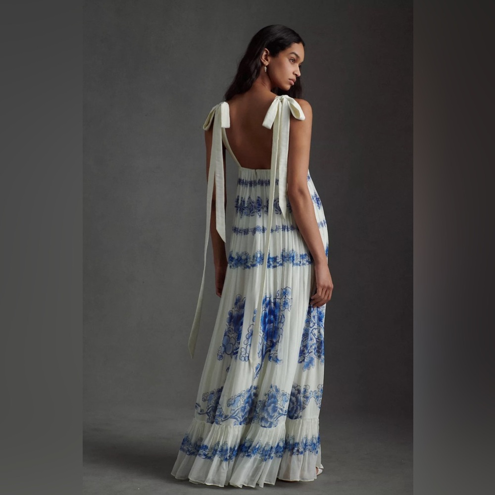 NWT Sachin & Babi Wren Maxi Dress size 12 blue white maxi sleeveless tie floral - Picture 3 of 5